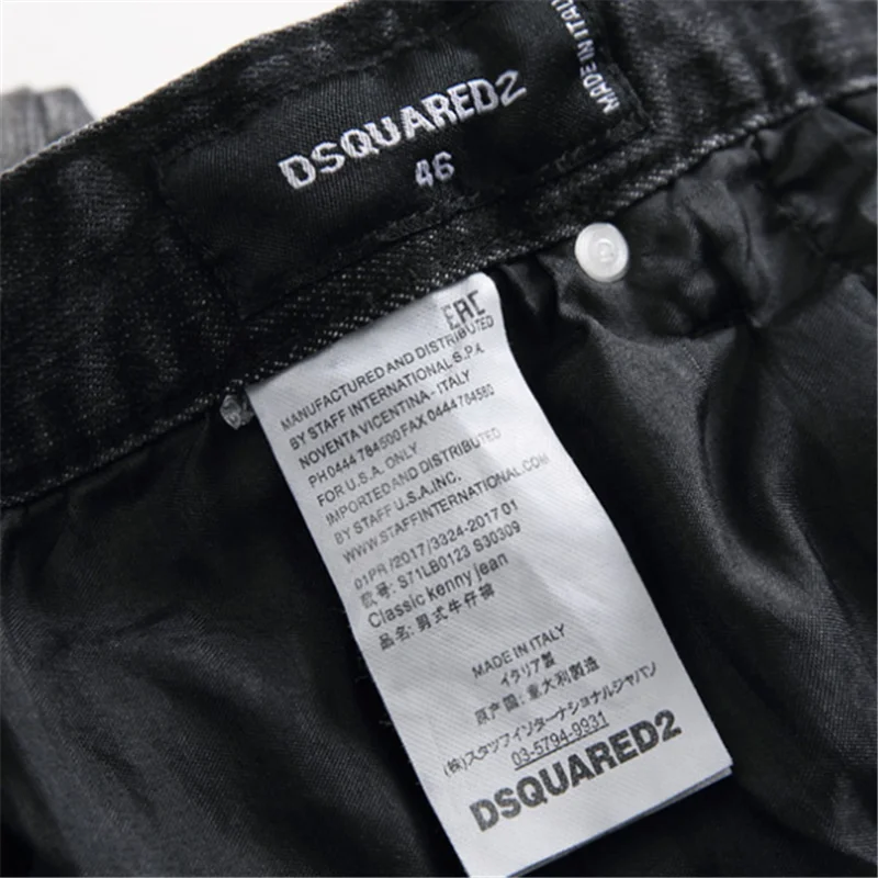 

European Italy blue D2 men dsq brand jeans pants Men slim jeans zipper letter Moto & Biker jeans pants black hole jeans for men