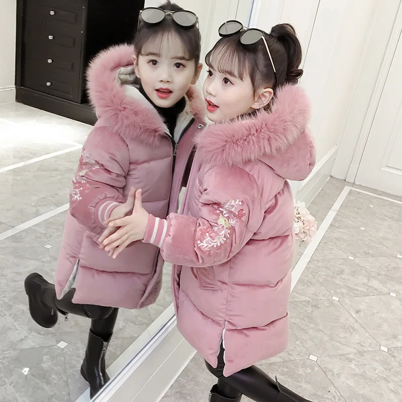 Зимняя куртка для девочек теплые вельветовые пальто модная детская верхняя