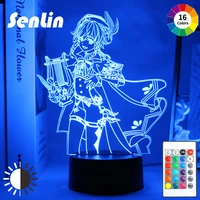 hot game genshin impact 3d illusion lamp venti led night light child bedroom decor color changing lights game gift table lamp