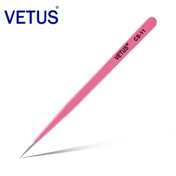 CS-11 Подлинный Пинцет «VETUS» Пинцет для наращивания ресниц из нержавеющей стали Сверхтонкий Высокоточный анти кислотные пинцеты антистатические - Цвет: CS-11