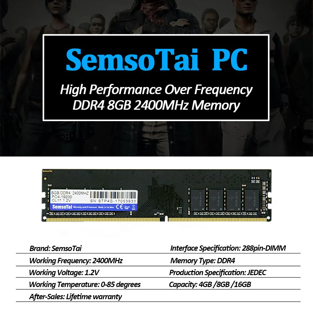 Оперативная память SemsoTai ddr4 16 Гб 2666 МГц CL = 19 1 2 контактов диаметром в напряжение