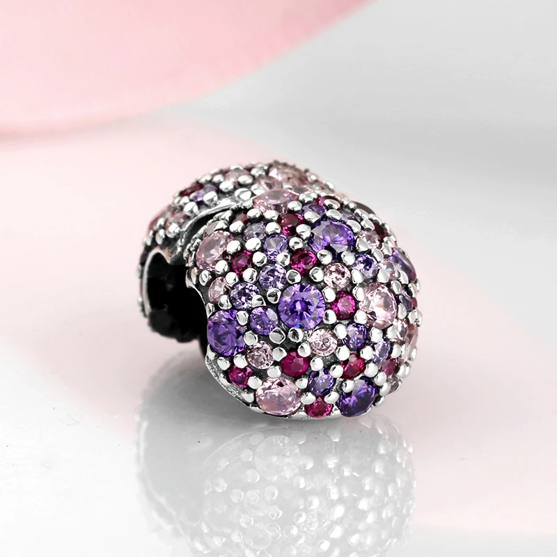 100% настоящий 925 пробы Серебряный Румяна Фиолетовый Циркон Круглой Формы DIY клип