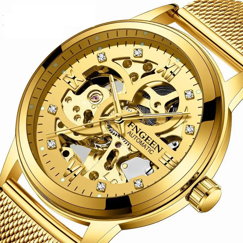 

2021 new brand automatic mesh belt mechanical watch men's watch waterproof luminous diamond double-sided hollow tourbillon