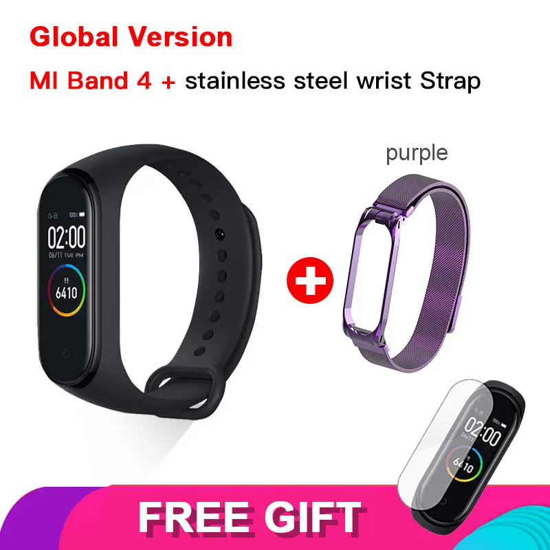 GL add PU Stainless Xiaomi mi Band 4 новейший mi band 4 Mp3 музыкальный цветной экран фитнес частота сердечных сокращений Bluetooth 5,0 умные часы - Цвет: GL add PU Stainless