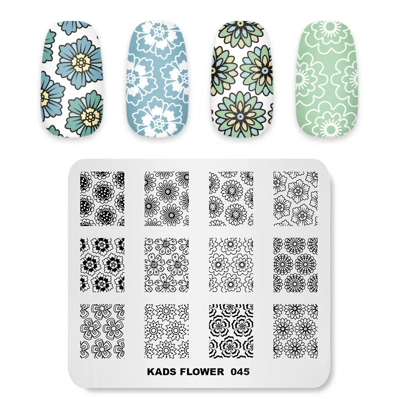 KADS Flower 045 Stamp Plate Image Template Blossom Style Stamping Manicure Nail Stencil Tool Templates Decorations | Красота и