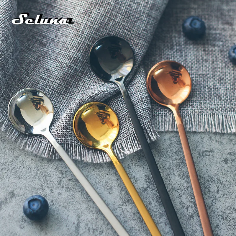 Нержавеющая сталь длинной ручкой круглый суповая ложка золотистый серебристый