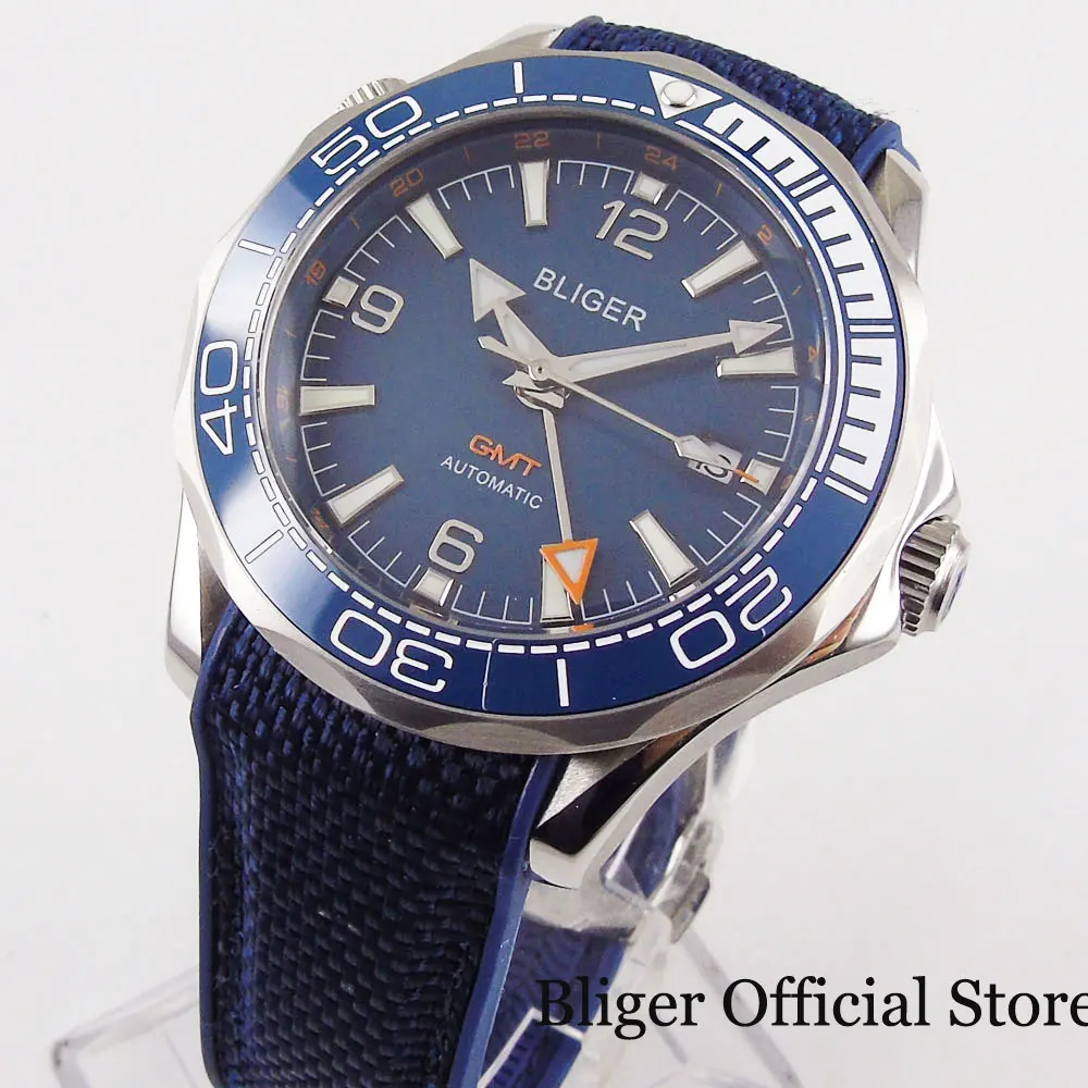 

Новые синие брендовые мужские часы с автоподзаводом автоматический GMT ручная керамическая рамка резиновый ремешок