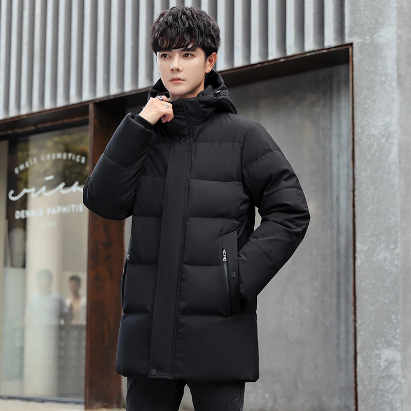 2022 Winter New Men's Hooded Mid-Length White Duck Down Jackets Outwear Thick Warm Parkas Youth Tops Windbreaker Long Down Coats