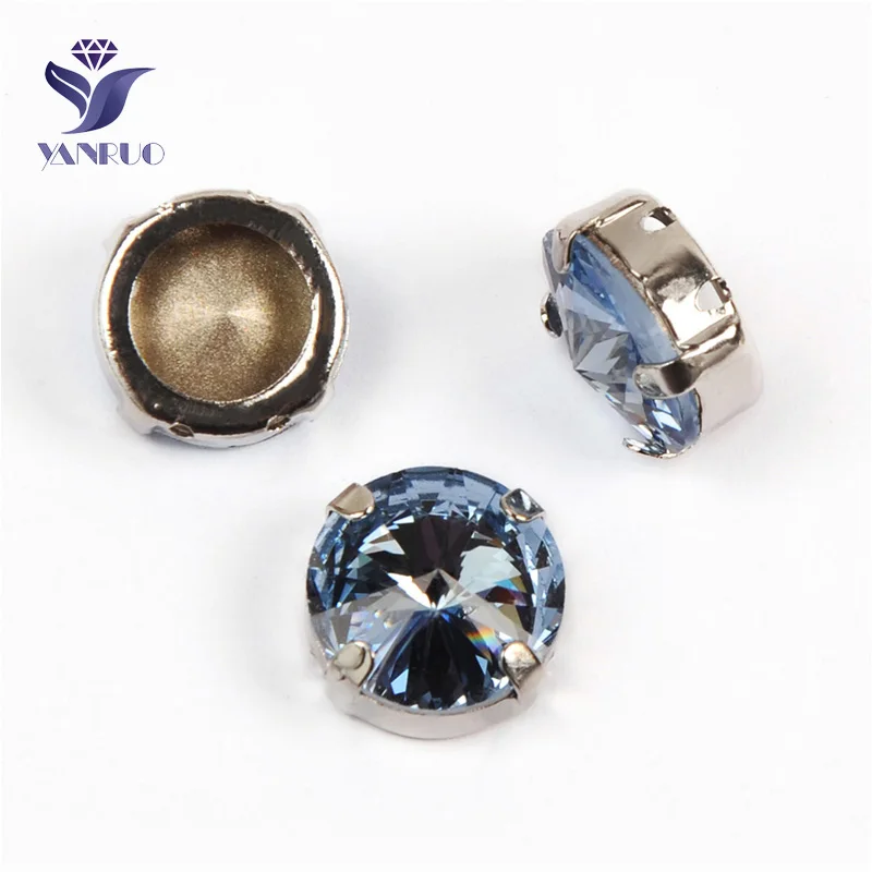 Light Sapphire Yanruo 1122 стакан Rivoli Strass хрустальные маскарадные камни металлическая установка DIY заостренный назад пришить стразы для поделок - Цвет: Light Sapphire