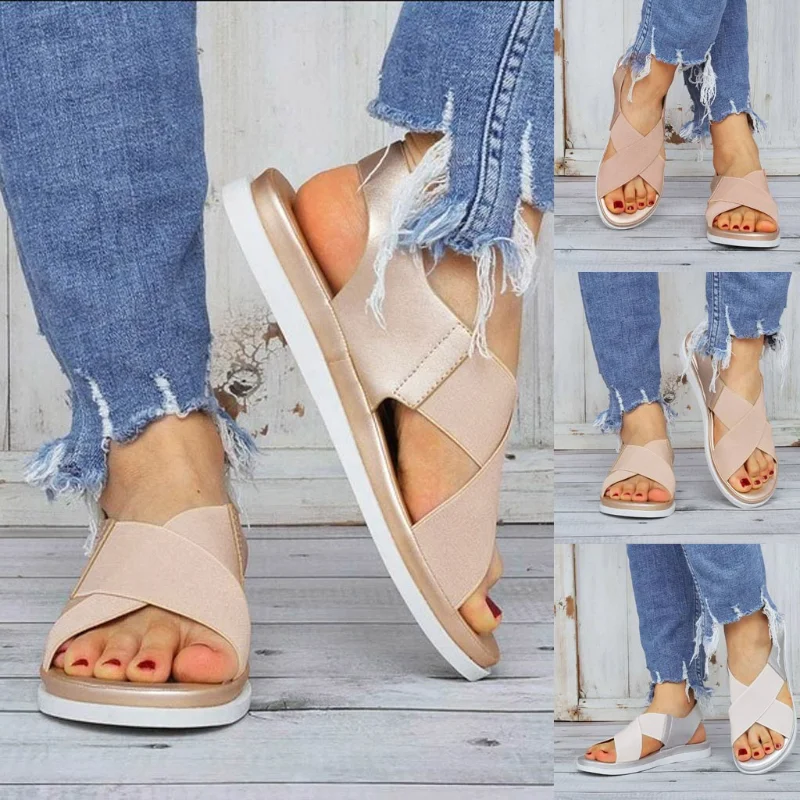 

Women Comfy Slip On Sandals Elastic Textile Splicing Sandals Casual Beach Shoes For Woman Classics Non-slip Lightweight Sandals