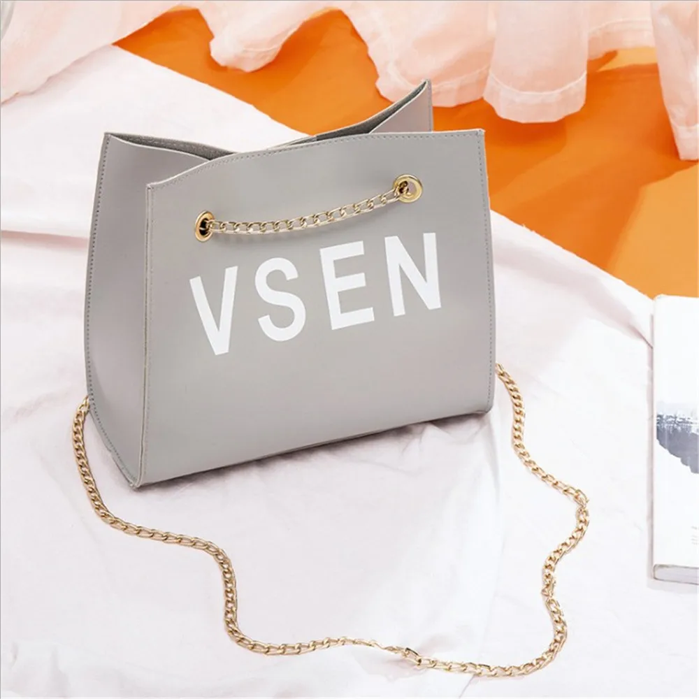 

Женская Офисная сумка через плечо, вместительная сумка из искусственной кожи с надписью на цепочке, сумка через плечо, 2019