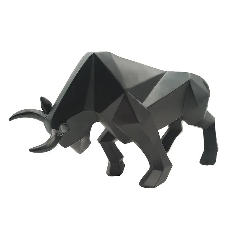 

Abstract Black Cow Sculpture Geometric Resin Ox Statue Wildlife Decor Craft Ornament Accessories Furnishing Home Decoration