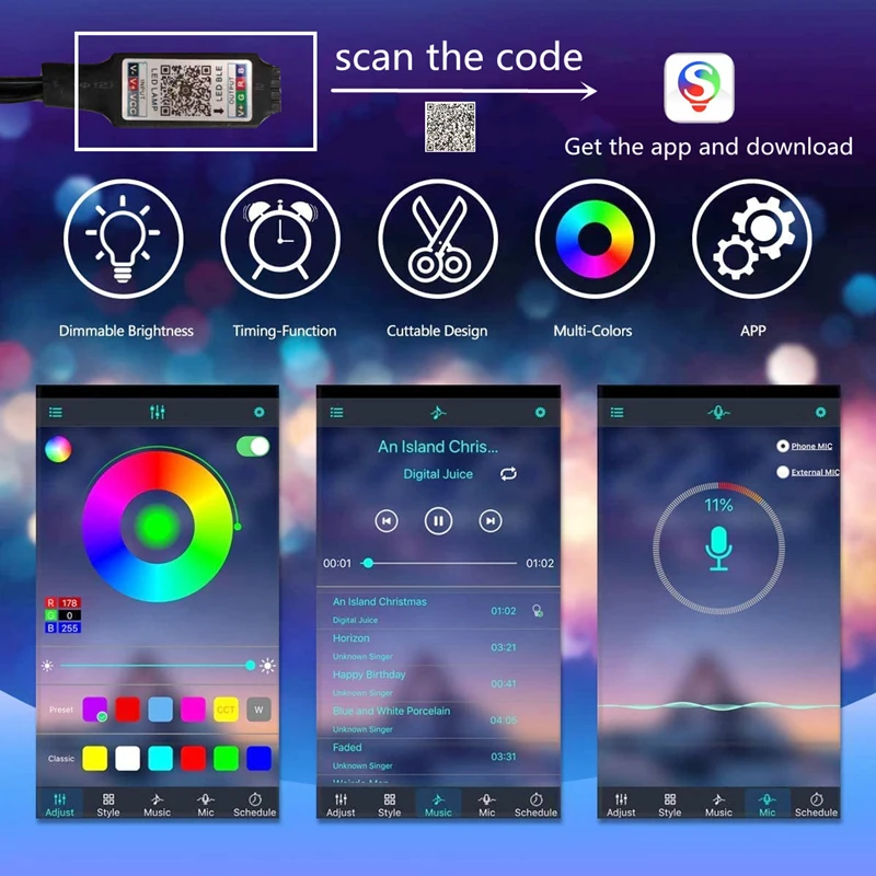RGB лента Светодиодная гибкая с Bluetooth 2835 в 5 В|Светодиодные ленты| |