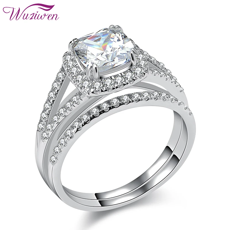 Wuziwen 2 шт. 925 пробы серебряное обручальное кольцо набор для женщин 1.25Ct с подушками