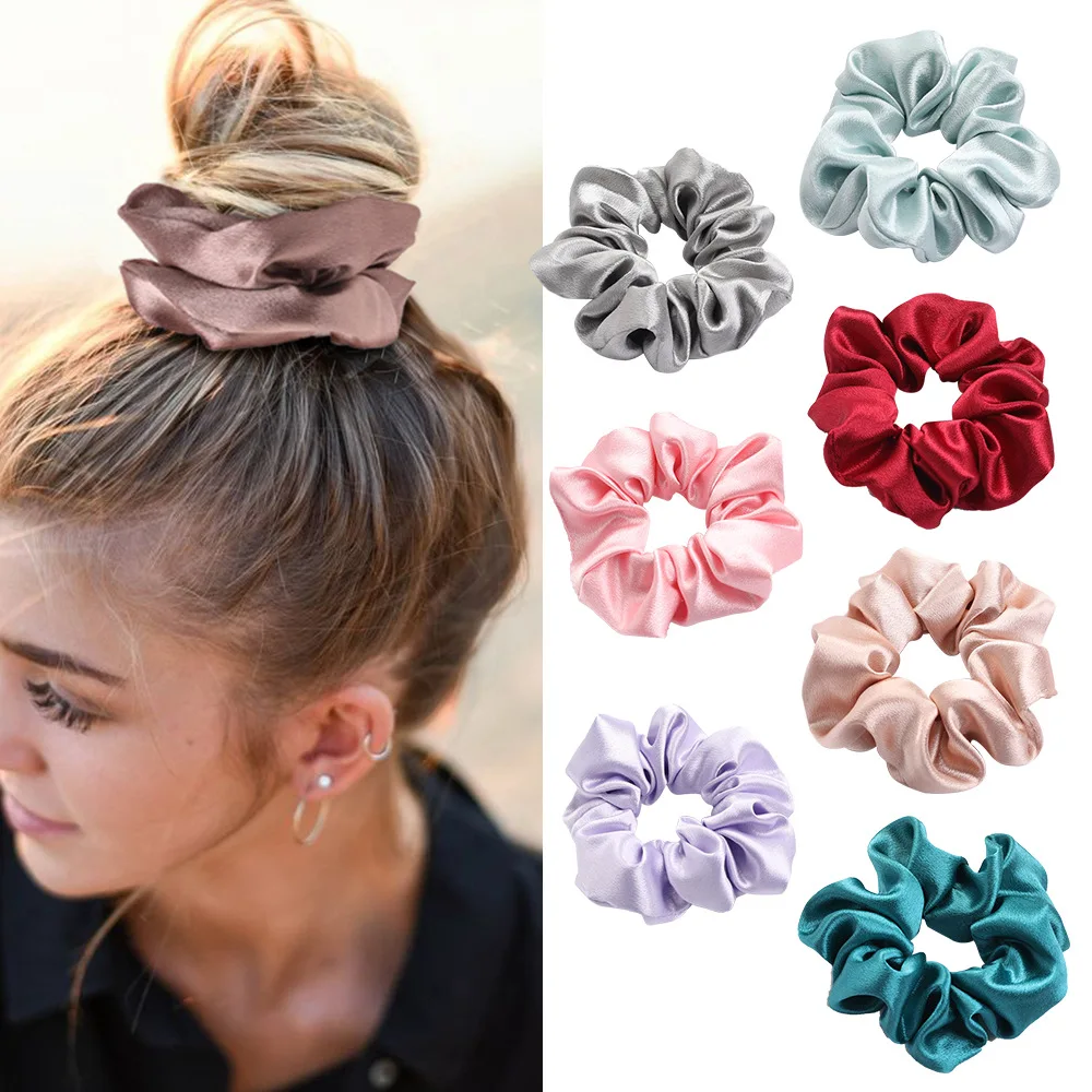 4PCS/Lot Satin Silk Scrunchies Women Elastic Rubber Hair Bands Girls Solid Ponytail Holder Hair Ties Rope Hair Accessories Set