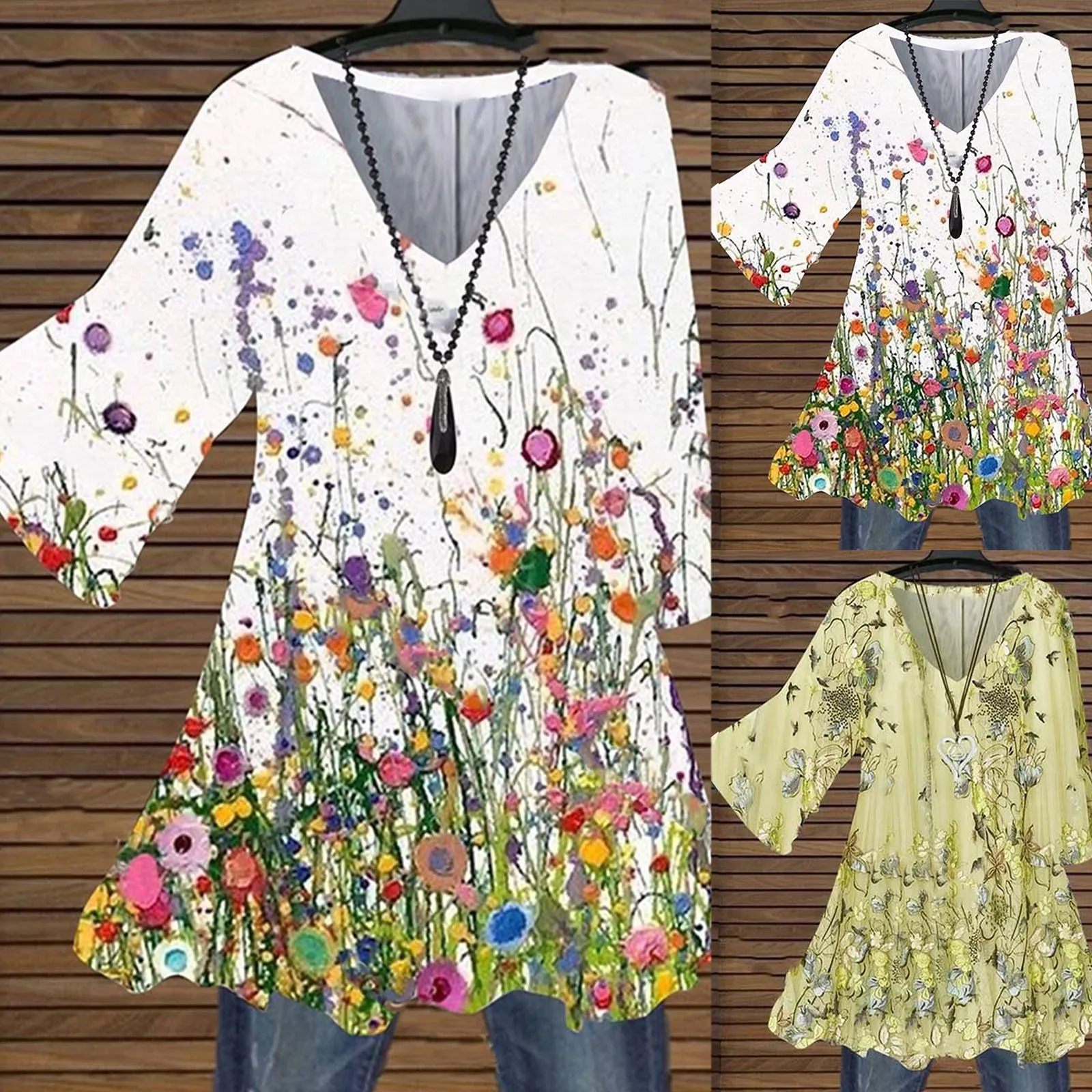 

Fashion Floral Printed Blouse Autumn Winter Loose V-Neck Tops Female Women Long Sleeve Shirt Blusas Femininas Clothing Pullover