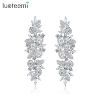 luoteemi clear cubic zircon long pendant drop earrig for women multiple flowers fashion jewelry new arrivals