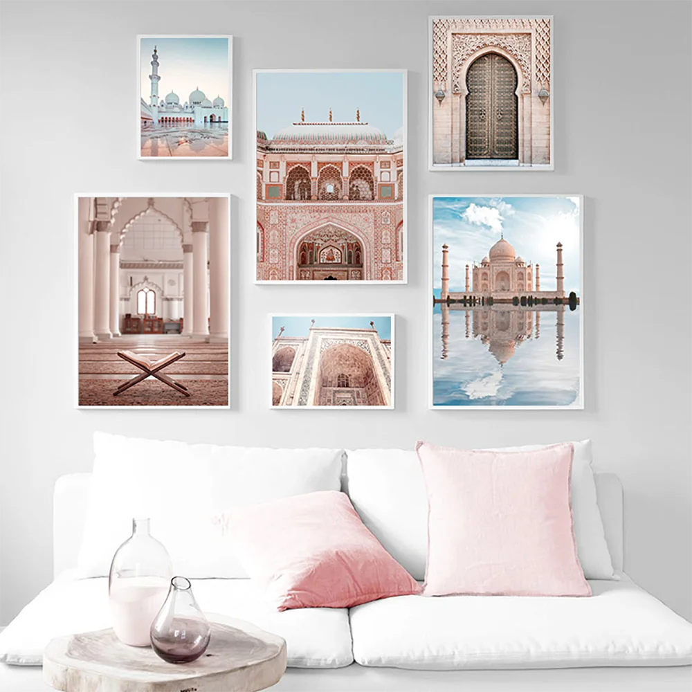 

Poster Temple Arch Islamic Building Vintage Mosque Canvas Painting travel Wall Art picture Arab Muslim Home Decoration