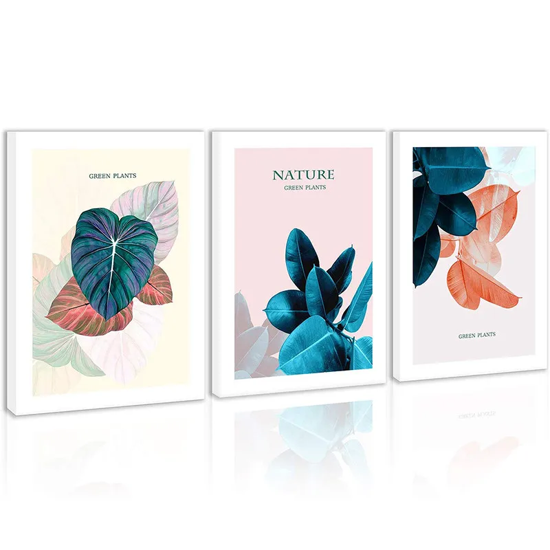 Красочные растения в рамке настенная живопись природа Зеленый лист холст