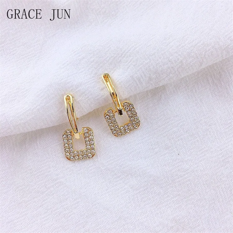 

GRACE JUN Новое поступление Стразы квадратной формы Клипсы Серьги без пирсинга Роскошные модные манжеты поддельные пирсинг очаровательные кли...