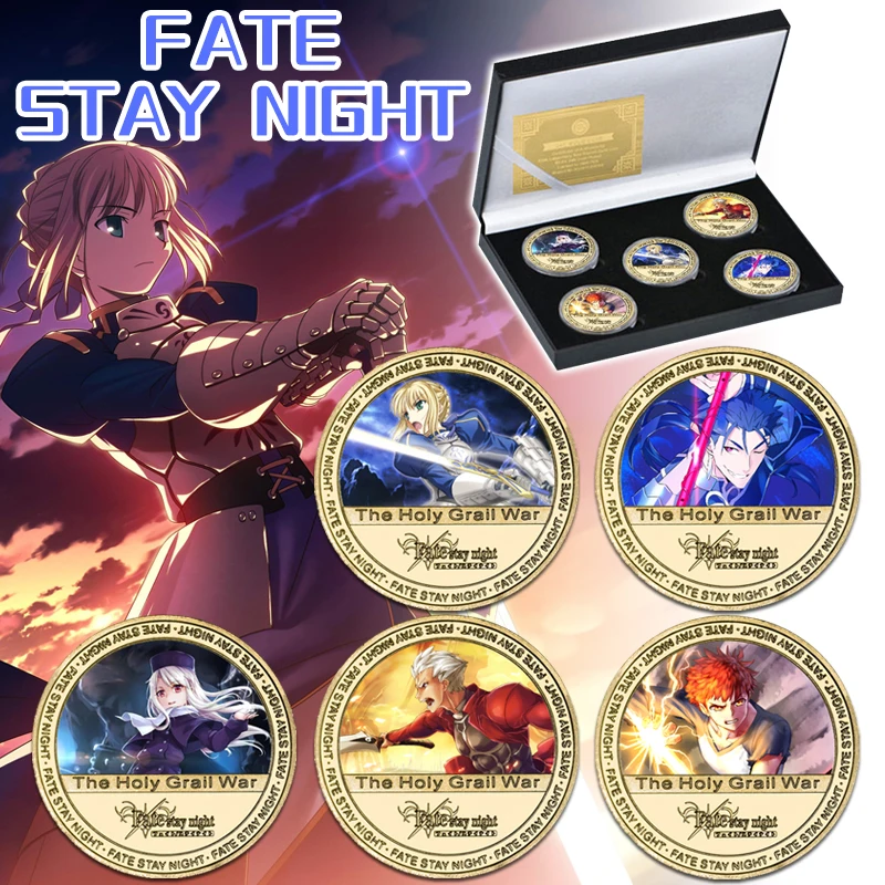 

Japan Anime Fate/Stay Night Gold Commemorative Coins Set with Display Hoder Cartoon Challenge Coin Collectible Gifts for Kids