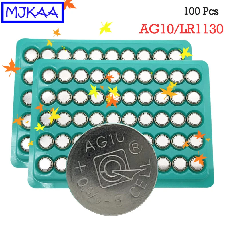 Кнопочный аккумулятор MJKAA 100 X AG10 1 5 в LR1130 1130 SR1130 389A LR54 L1131 189 80 мАч|Часовые батарейки|