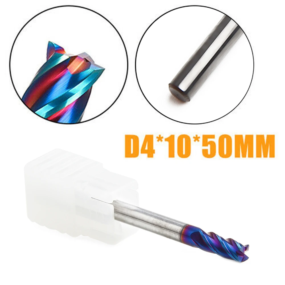 

HRC65 End Mill Tungsten Carbide 4 Flute Cutter Tool D4*10*50mm Straight Shank