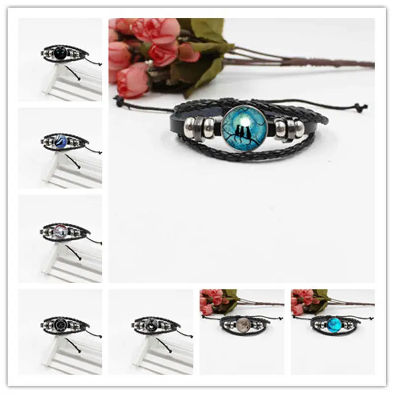 Новый браслет с голубой Луной и котом галактикой из круглого хрустального стекла