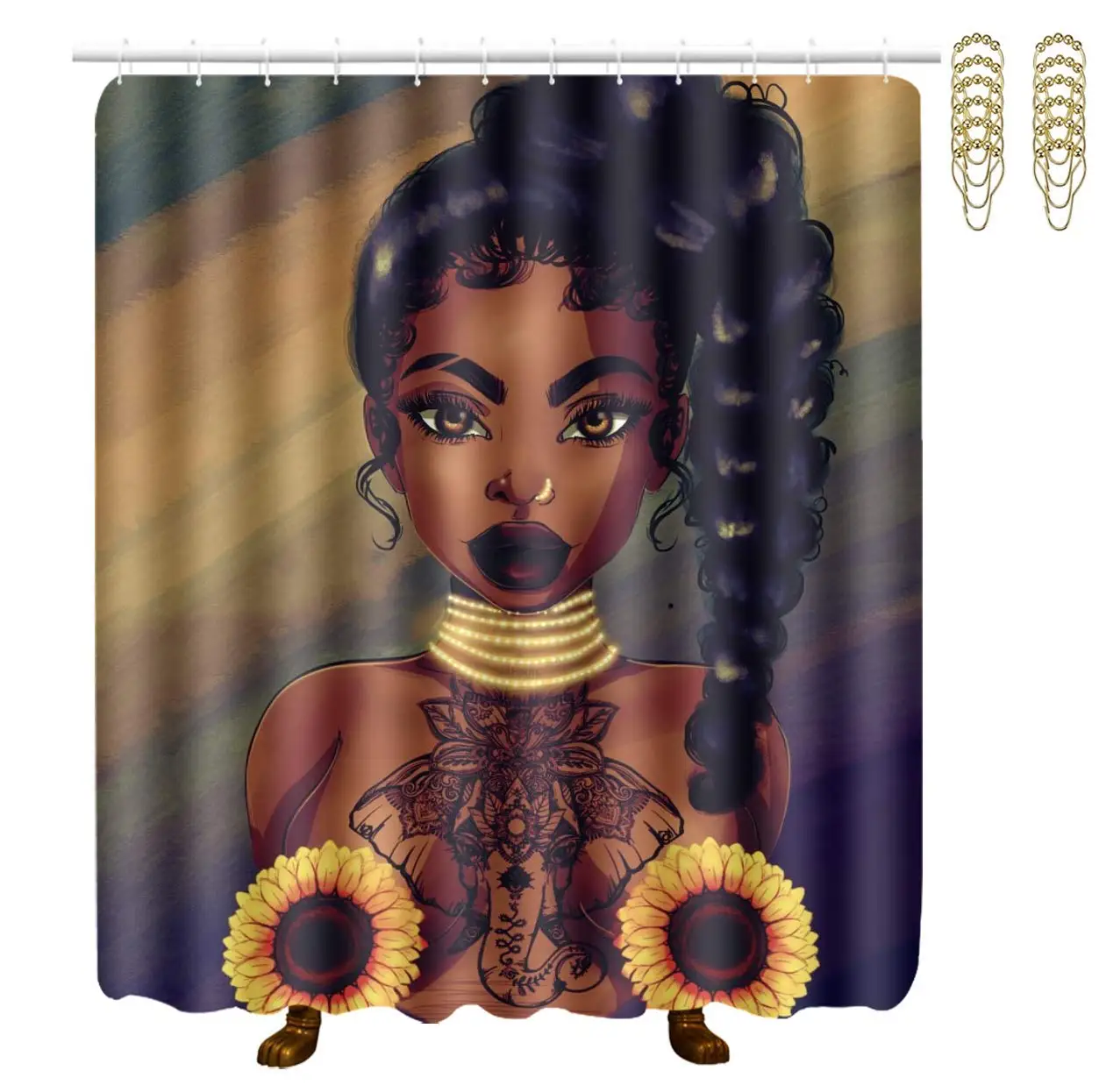 

African American Black Woman Girl Painting Classic Polyester Shower Curtains