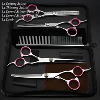 7 0 inch professional pet grooming scissors set straight curved shears cat dog cutting thinning tesoura for groomer