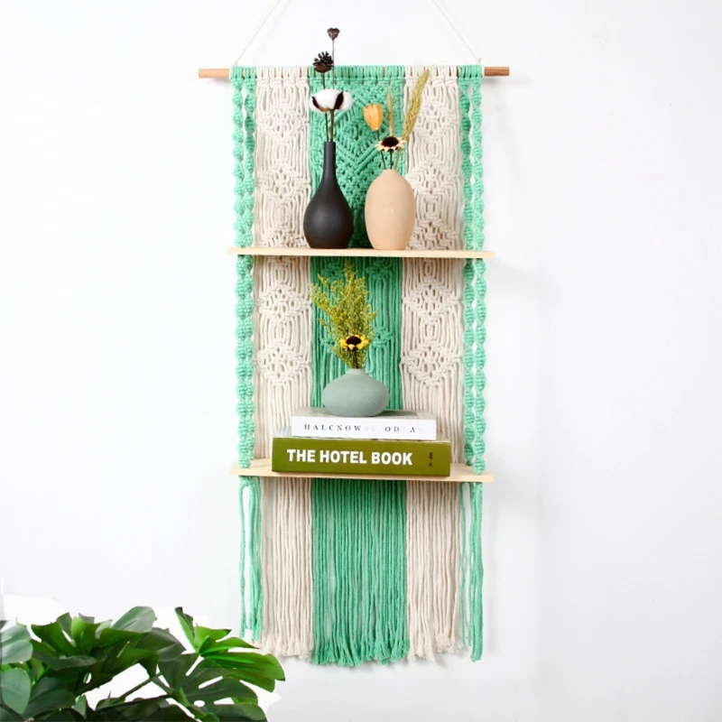 

Hand Woven Tapestry Two Layer Shelf Bohemian DIY Wall Shelf Color Cotton Tapestry