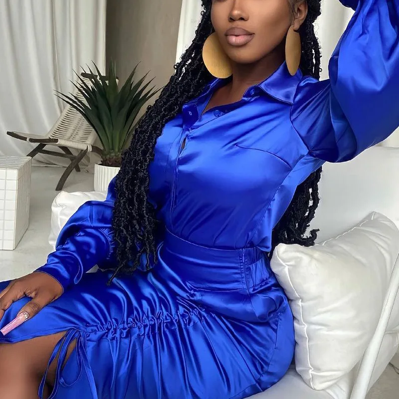 

Womens Clothing Fashion Casual Solid Dresses Shirring Sexy Adjustable Waist Slim Long Sleeved Dress for Women