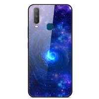 for vivo y17 phone case tempered glass case back cover with black silicone bumper star sky pattern