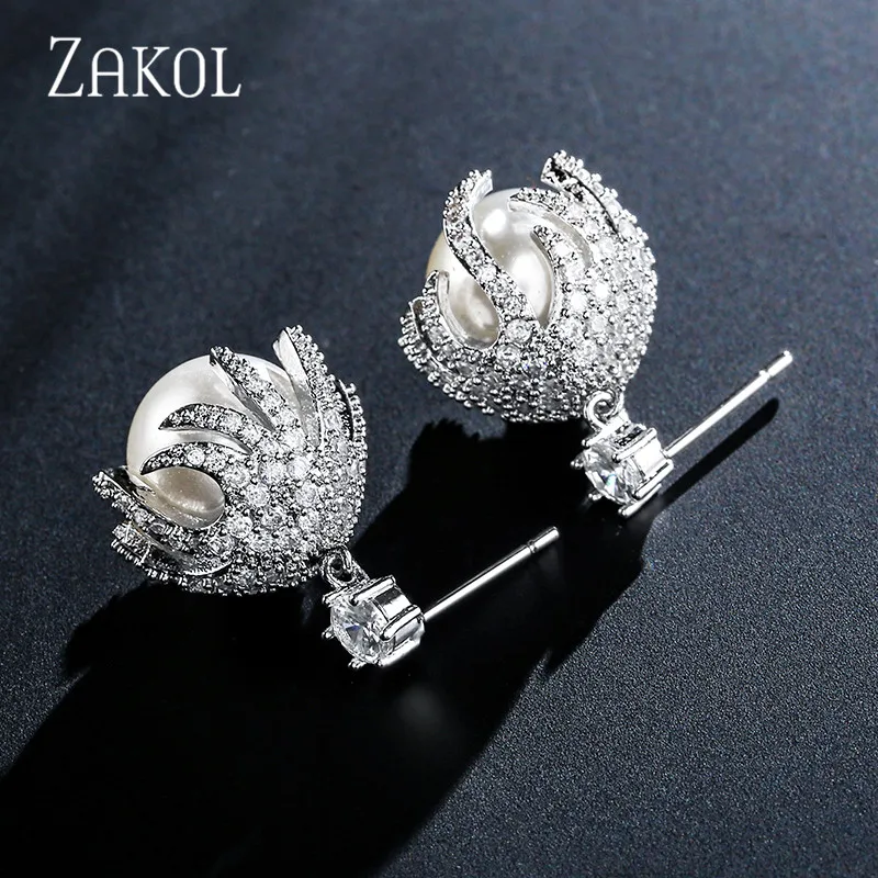 ZAKOL новые корейские Роскошные висячие серьги с фианитом для женщин модные