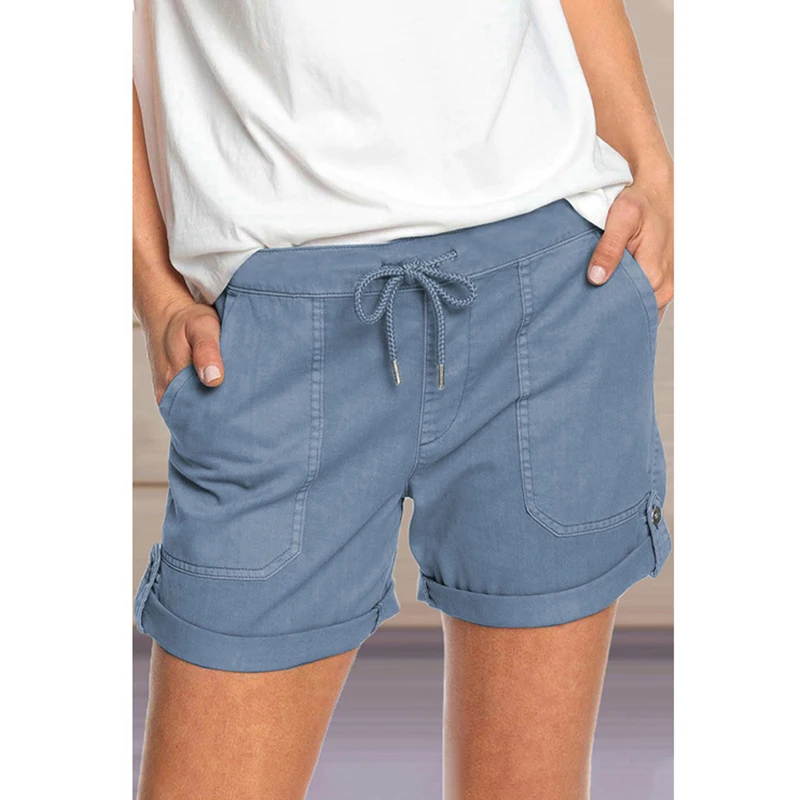 

Elastic Waist Casual Party Korean Version Clothing High Waist Movement Shorts Women Summer Vintage Loose Fashion Solid Color