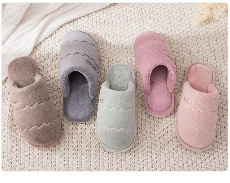 Women Winter Home Slippers Solid Non-slip Warm Indoors Bedroom Floor Shoes Plush Slippers Couple Faux Fur Slides Flip Flops