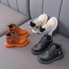 Детские зимние кожаные ботинки для мальчиков, утепленные теплые детские Нескользящие модные короткие ботинки, размер 21-30 STP059