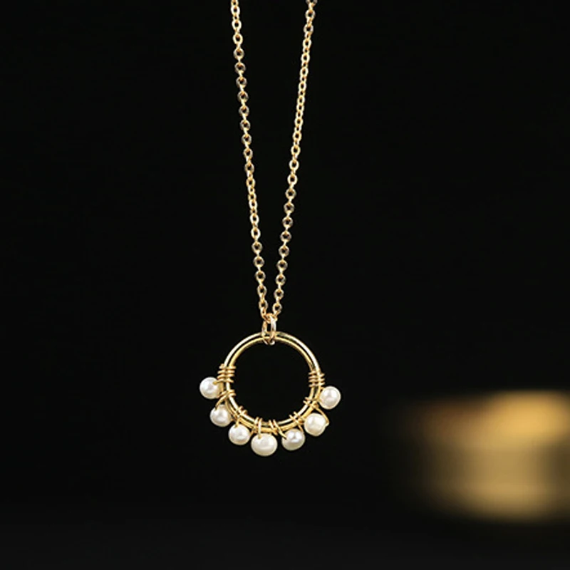

Natural Freshwater Pearl Pendant Necklaces Circles For Women Gold Color Long Chain Necklace Fashion Jewelry Personality Gifts