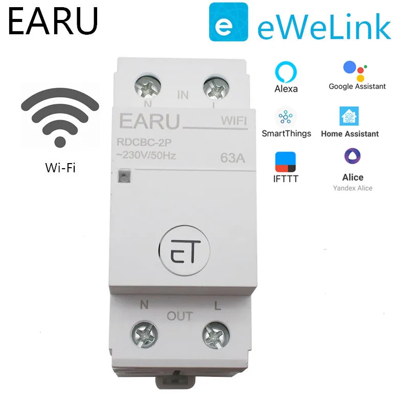 1P+N Din Rail WiFi Circuit Breaker Smart Timer Switch Relay Remote Control by eWeLink APP Work with Home Alexa Google | Обустройство