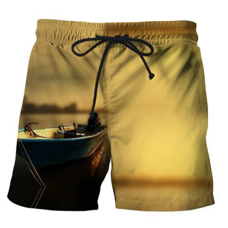 

Мужские шорты для лета 2022, желтые повседневные пляжные шорты с 3D-принтом лодочки, Мужские Пляжные штаны