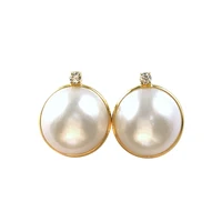 MABE pearl WHITE coin and 18k 12-15mm stud PRNCESS STYLE earrings  wholesale beads nature FPPJ woman AAA