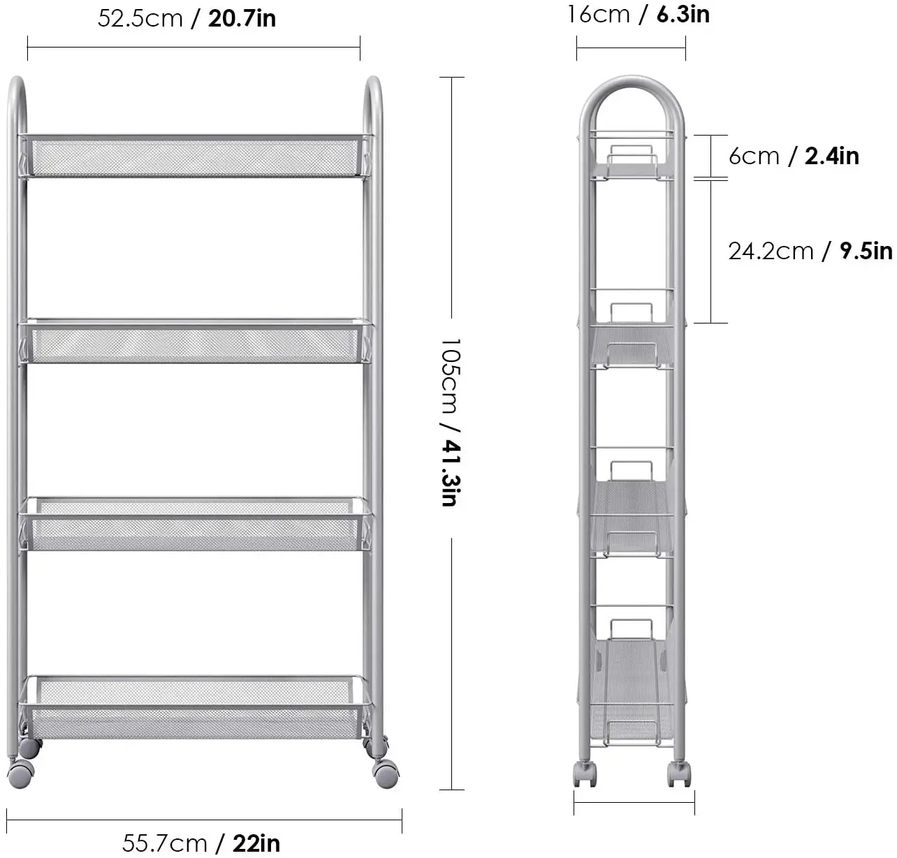 

4 Layer Gap Storage Rack Bathroom Slim Slide Tower Assemble Steel Shelf Space Saving Organizer Kitchen Movable Home Trolley