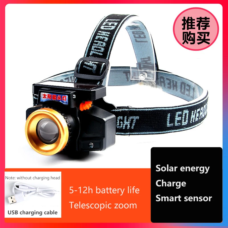 

Portable mini LED Glare Headlamp USB Rechargeable Camping Head lamp Fishing Headlight Flashlight Solar Induction Zoom Light