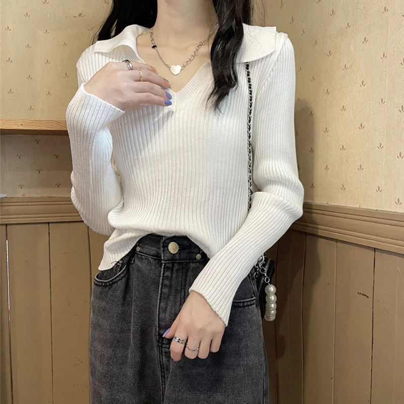 

Женская трикотажная рубашка-поло с V-образным вырезом и длинным рукавом