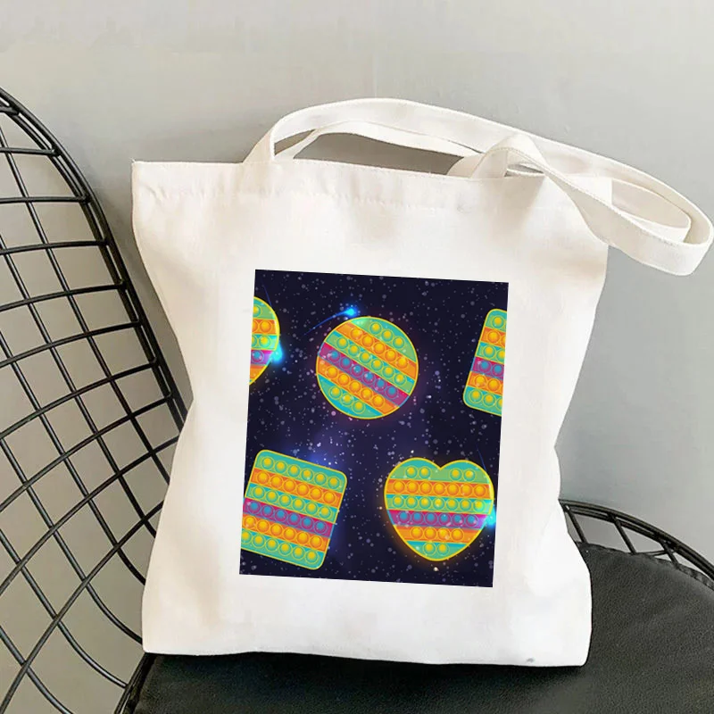 

Shopper Rainbow Anti stress stars printed Kawai Tote Bag women Harajuku shopper handbag Fidget shopping bag Lady Canvas Bag