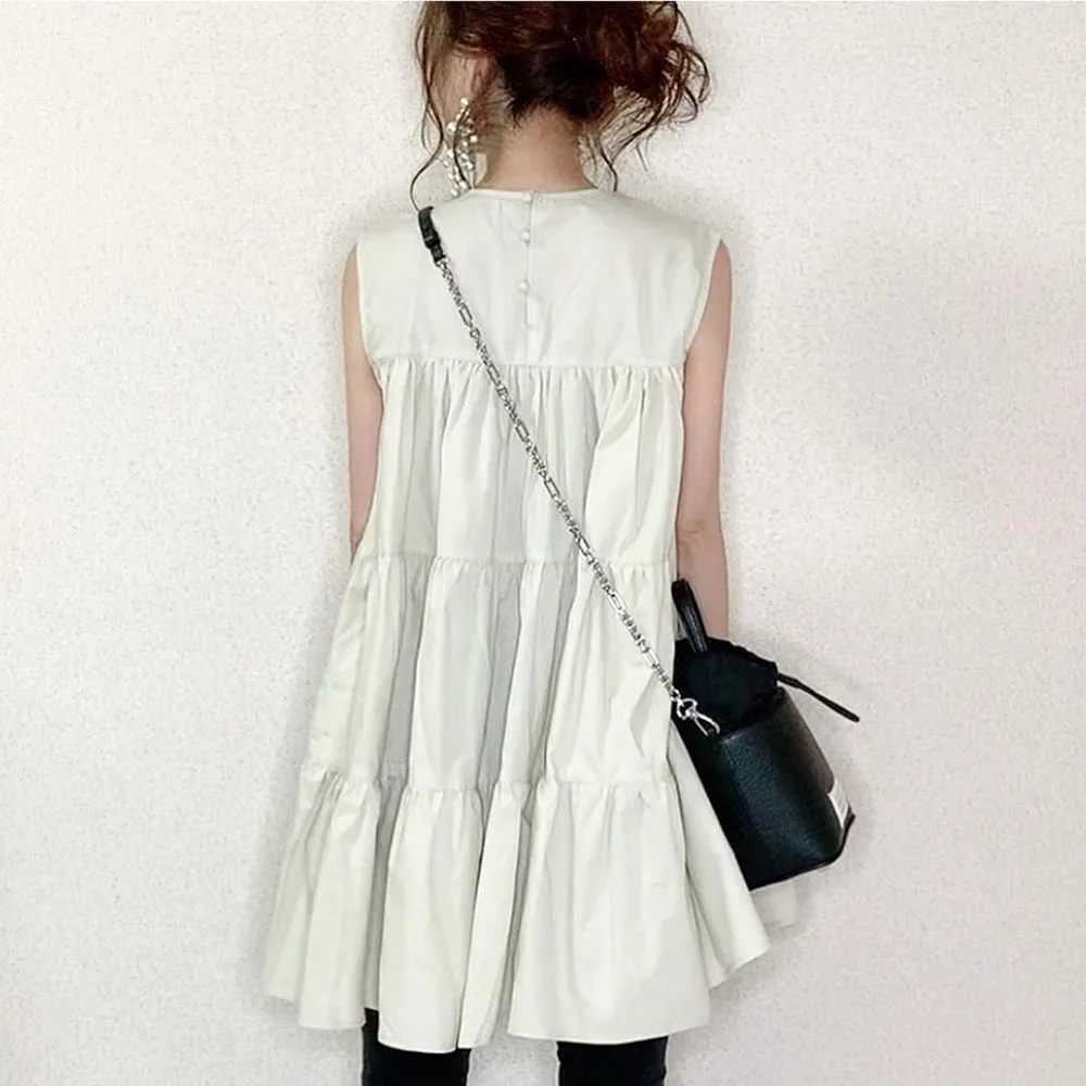 

Loose Women Blouse Tops 2020 Summer Sleeveless Round Neck Shirts Blouse Casual Korean Janpan Female Long Blouse