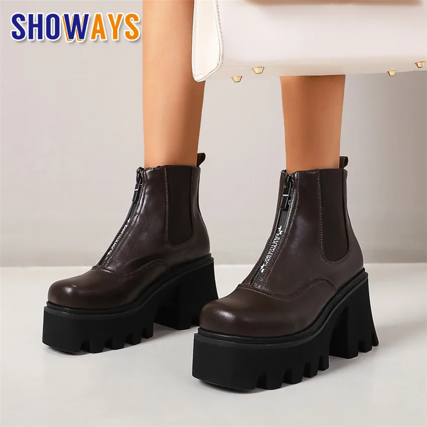 

2021 Winter Plush Women Chelsea Boots Black Brown Casual Party Lady Square Toe Zipper High Thick Heel Retro Platform Ankle Boots