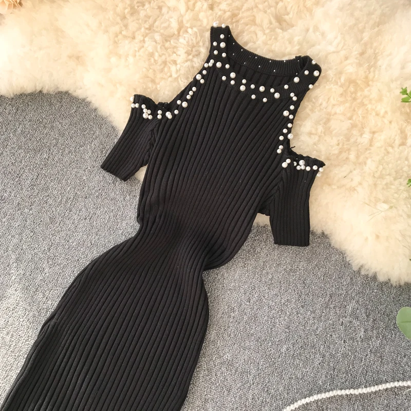 ALPHALMODA 2019 осеннее женское трикотажное платье с открытыми плечами украшенное