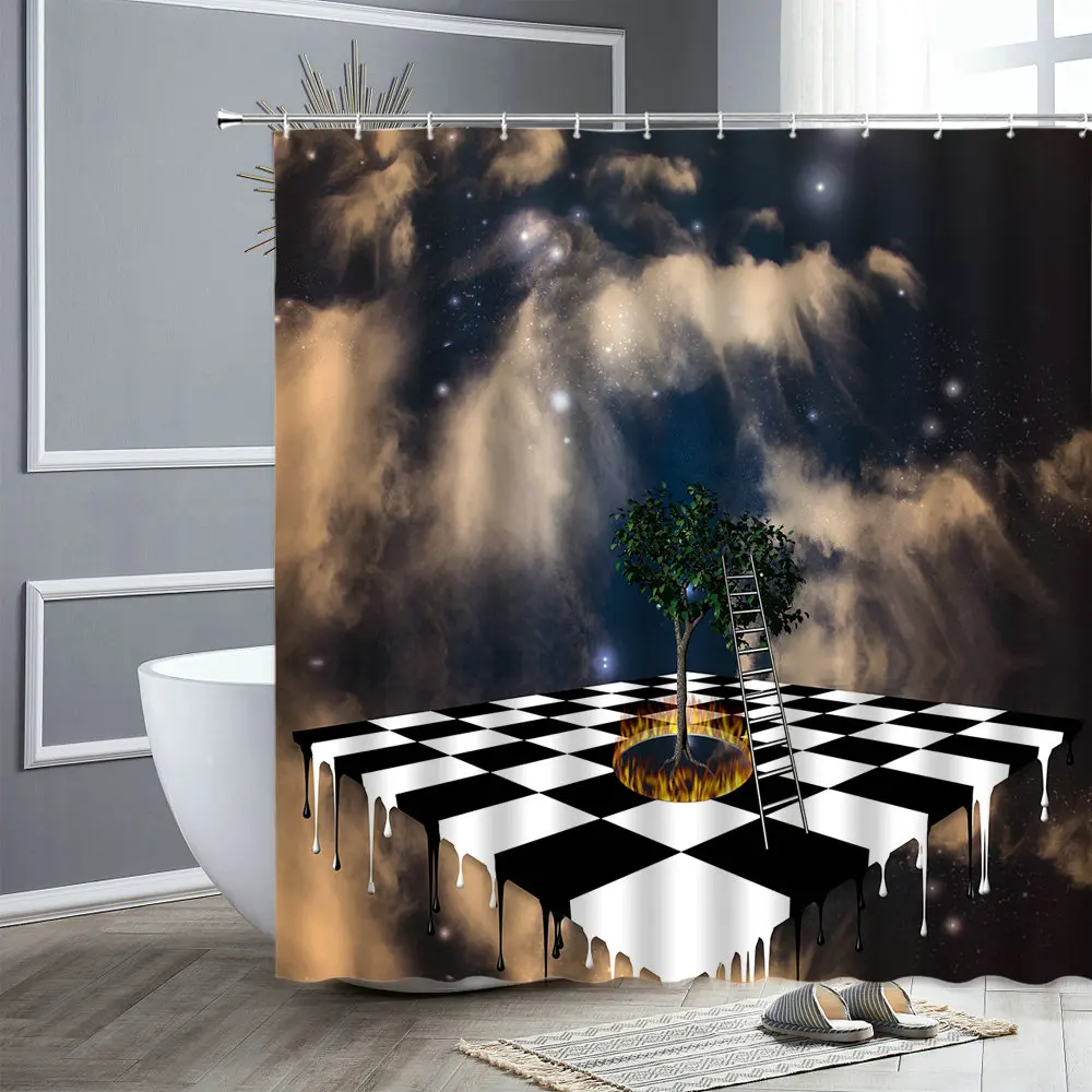 

Waterproof Fabric Bathroom Curtains Modern Creative Marine Animal Green Plants Landscape Shower Curtain Bathtub Decor Screen Set