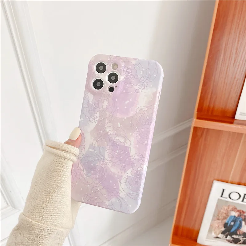 

Retro sweet rose Flowers line art Japanese Phone Case For iPhone 11 12 Pro Max Xs Max XR XS 7 8 Plus 7Plus case Cute Soft Cover